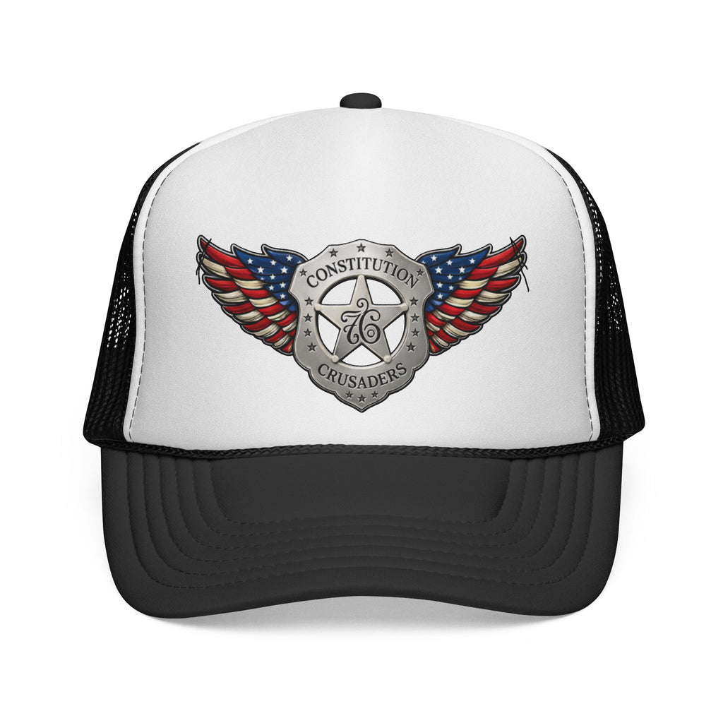 Constitution Crusaders Trucker Hat — American Flag Winged Badge Cap