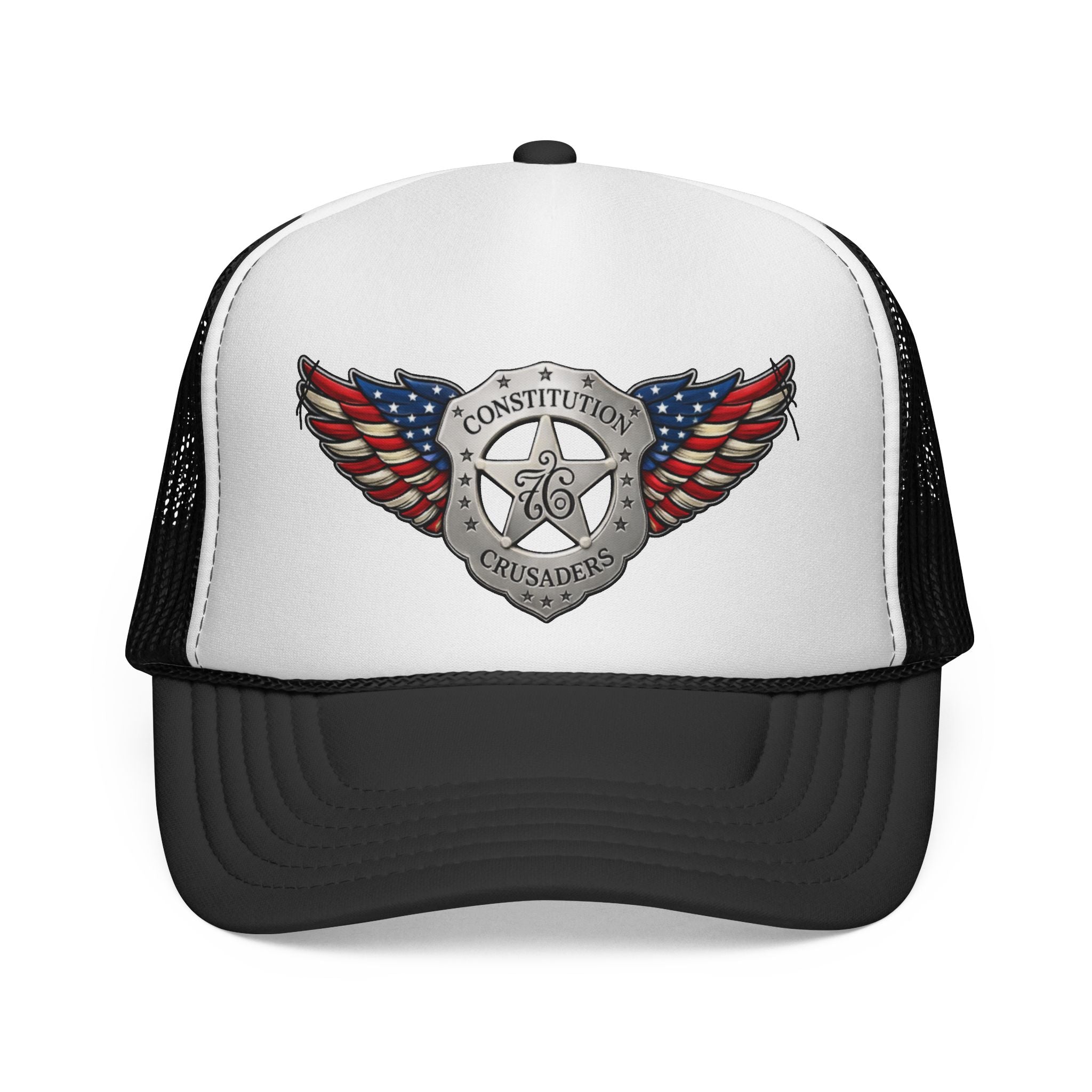 Constitution Crusaders Trucker Hat — American Flag Winged Badge Cap